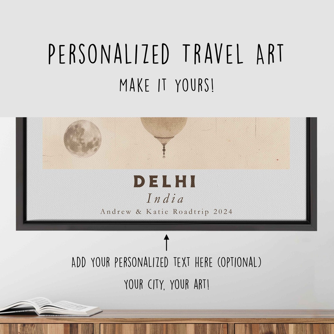 Delhi India Taj Mahal Reflection Sepia Moon Art Travel Poster - Image 4