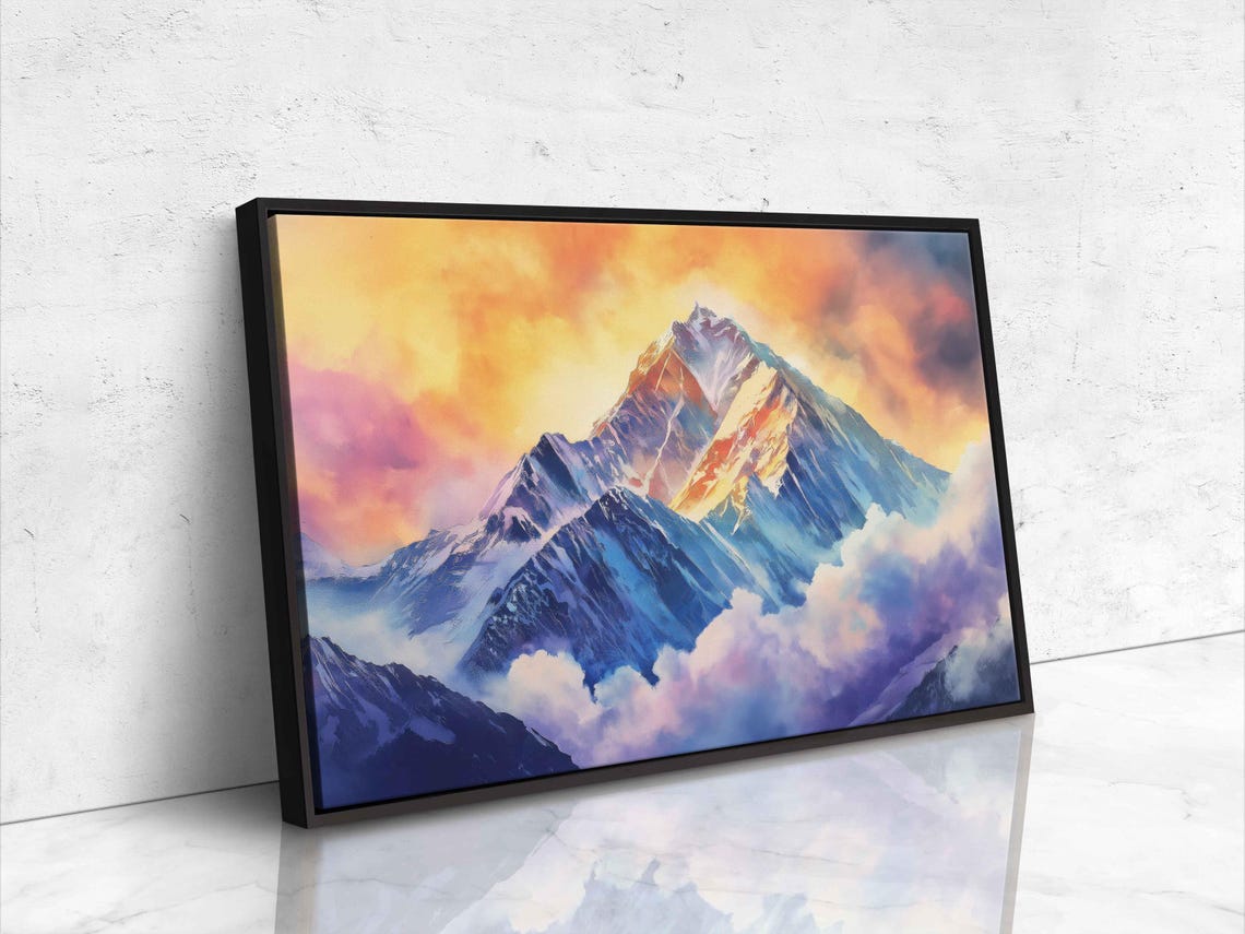Mount Everest Watercolor Wall Art Print Stunning Sunrise Ethereal Clouds Rugged Terrain - Image 4