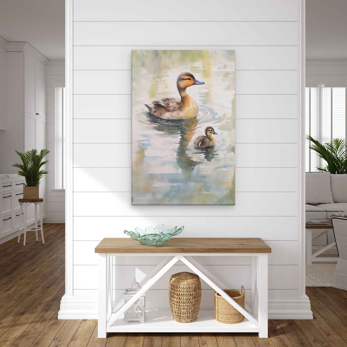 Mama Duck and Duckling Closeup Watercolor Soft Pond Wildlife Poster - Image 2