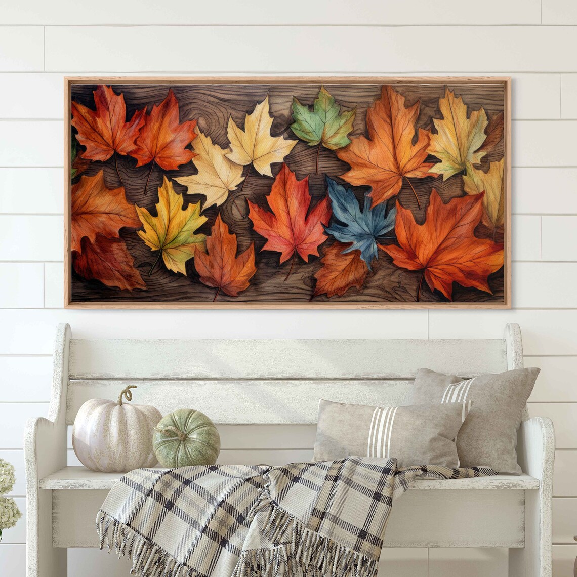 Colorful Autumn Leaves On Dark Wood Painting Fall Botanical Art Print - Image 2