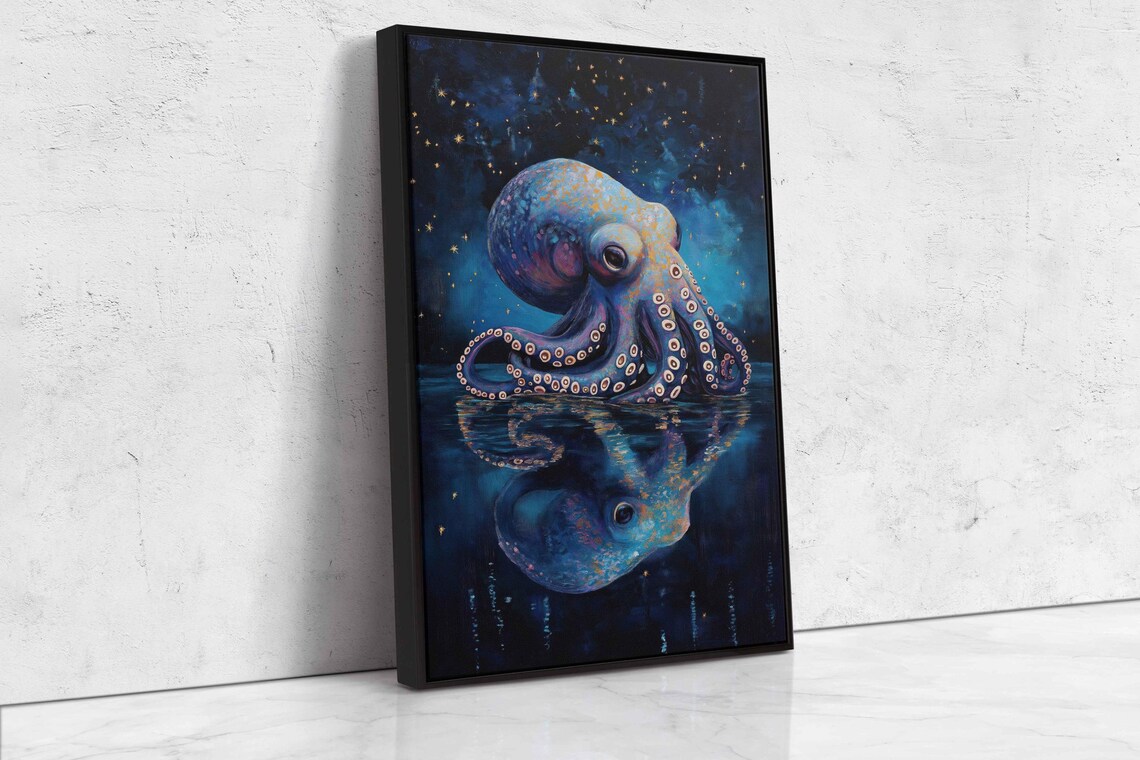 Octopus Under a Starry Night Sky, Wall Art Print - Image 4