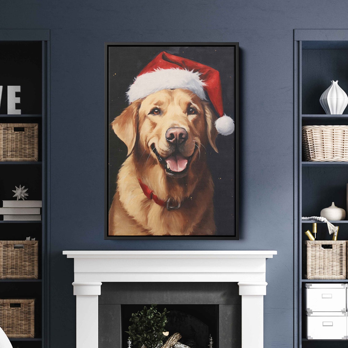 Golden Retriever Wearing Santa Hat Christmas Portrait Poster - Image 4