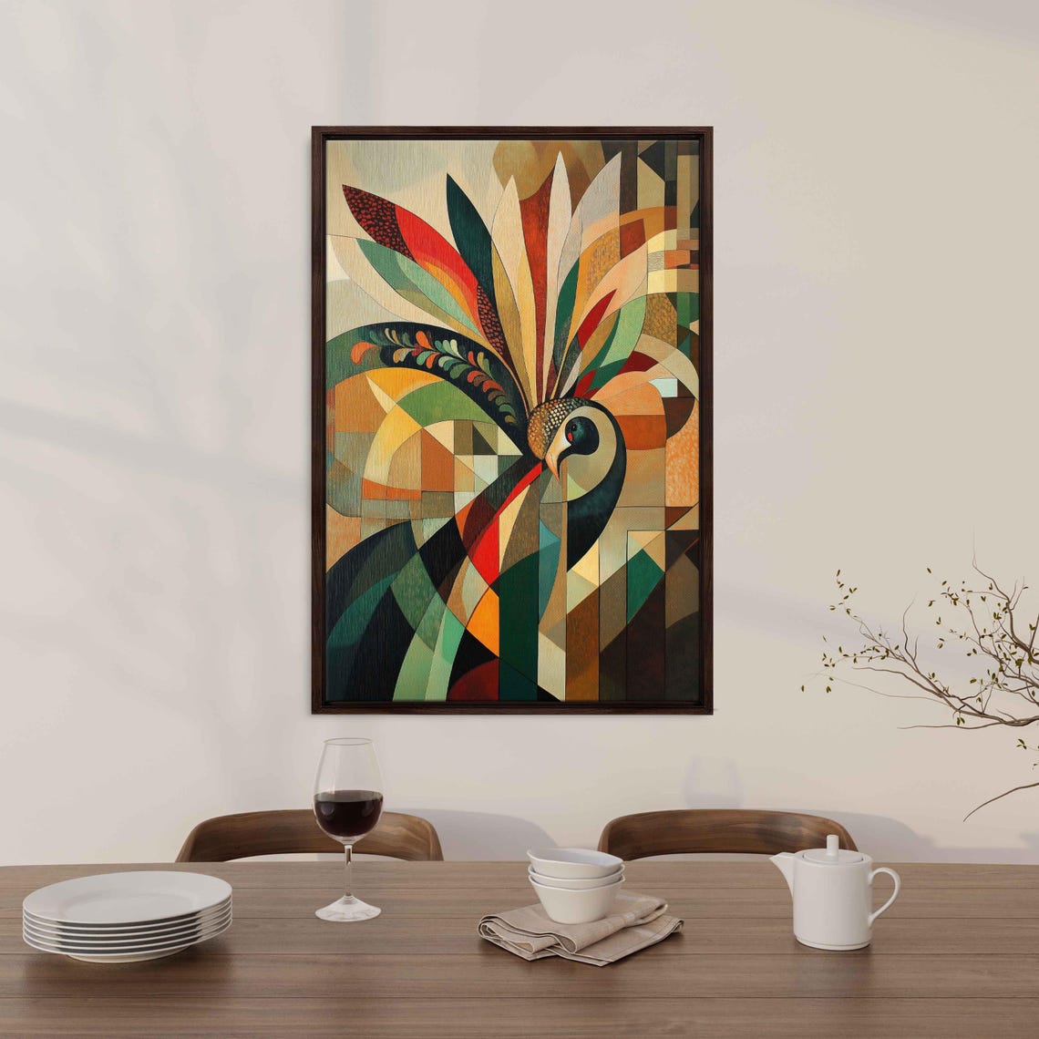 Cubist Geometric Peacock Stylized Colorful Feathers Art Poster - Image 3