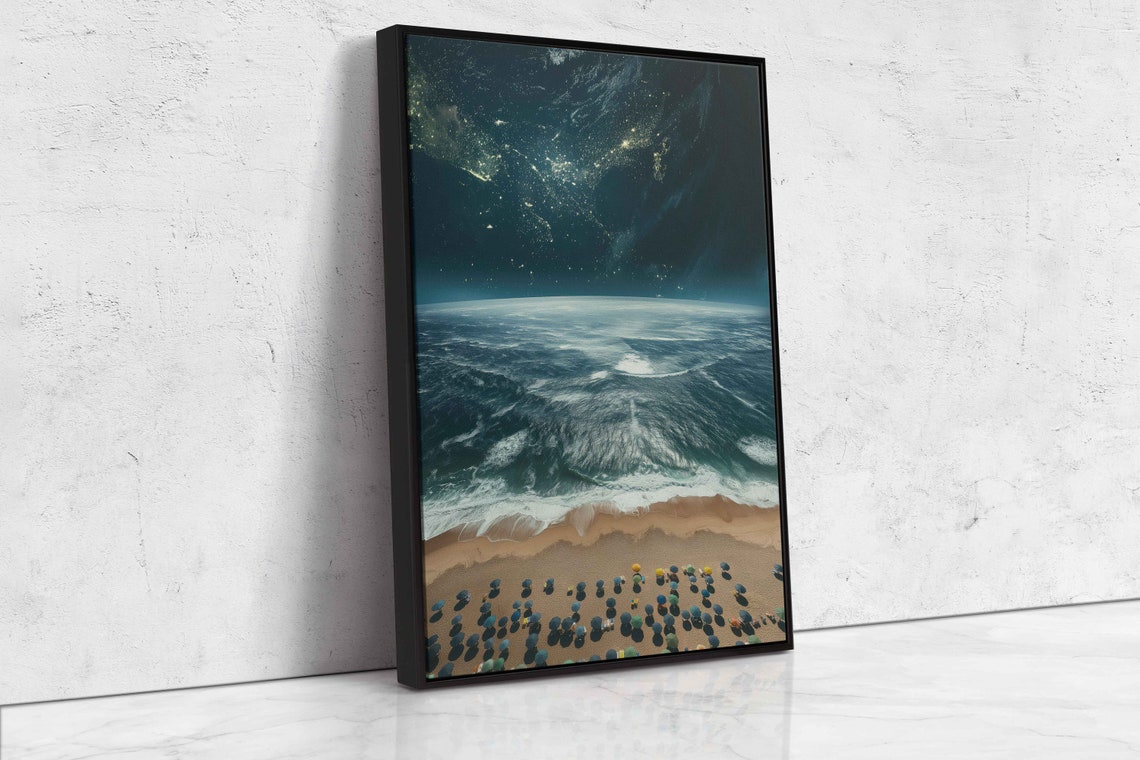 Starry Night Aerial Beach With Ocean Waves Umbrella Pattern Poster - Image 4