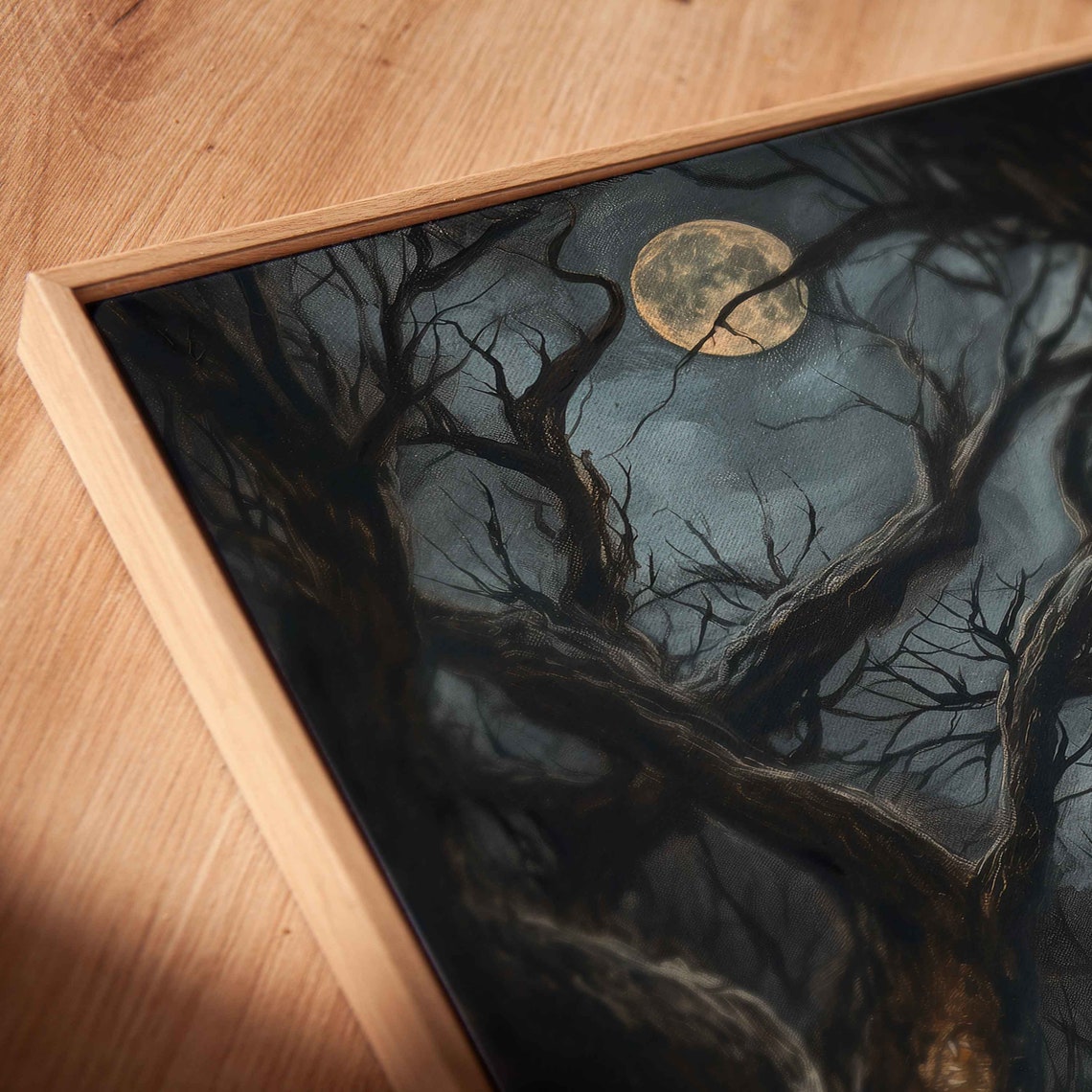Haunted Forest Moonlit Path Twisted Trees Eerie Night Scene Poster - Image 2