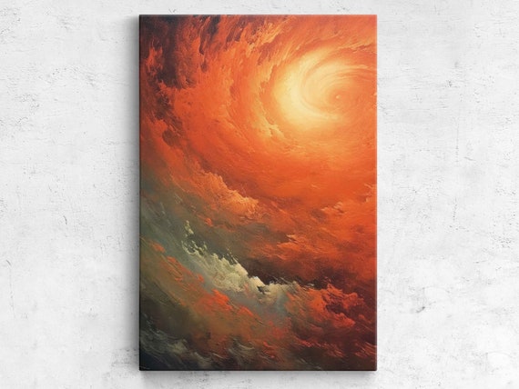 Abstract Swirling Clouds Sunset Oil Painting Framed Print Ready To Hang Textured Paint Office Decor