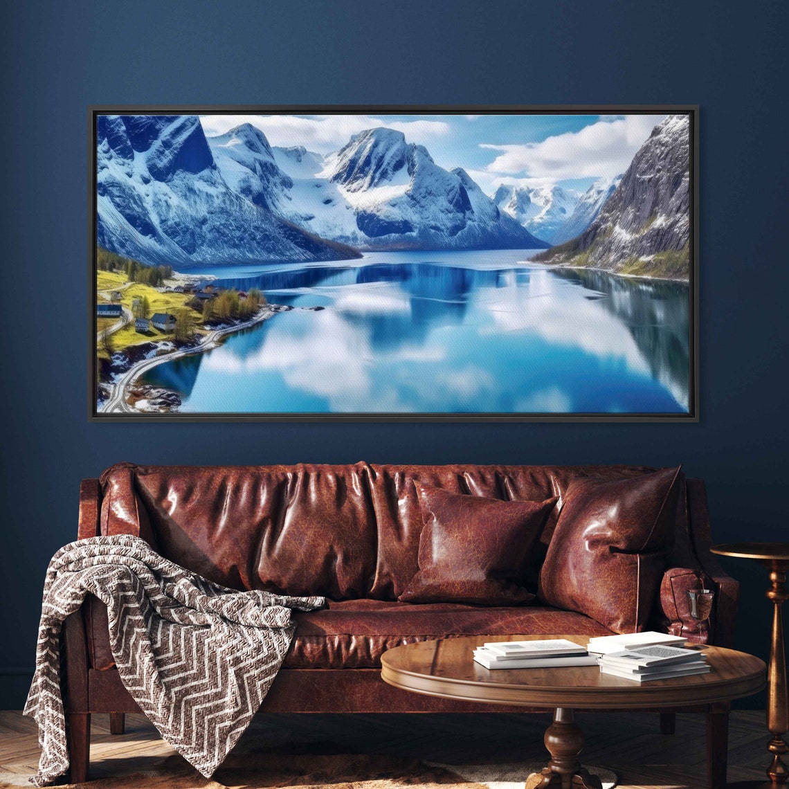 Snowy Mountain Peaks Alpine Lake Mirror Reflection Travel Poster