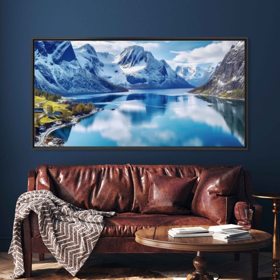 Talkeetna Alaska Uplifting Mountains Painting Wall Art Print Beautiful Snowy Mountain Range Frozen River Ready To Hang