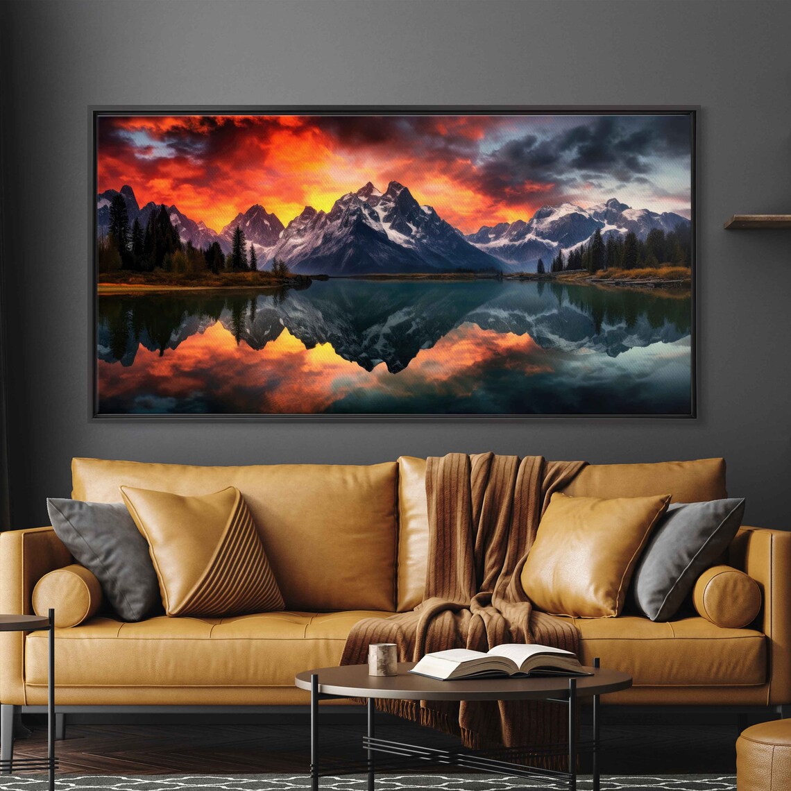Colorful Hdr Mountain Lake Photograph Wall Art Print Framed Panoramic Wall Art Ready To Hang - Image 3