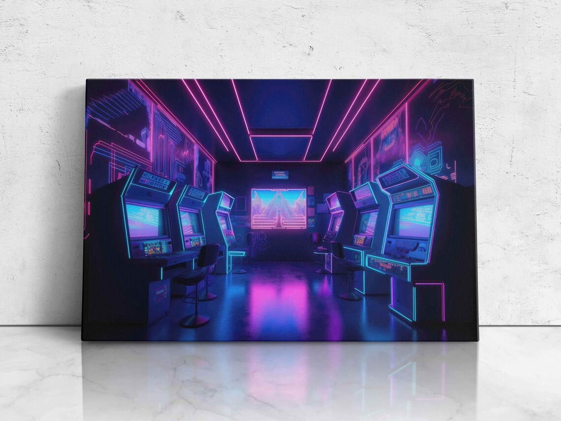 Retro Arcade Art Print, 90s Game Room Wall Decor