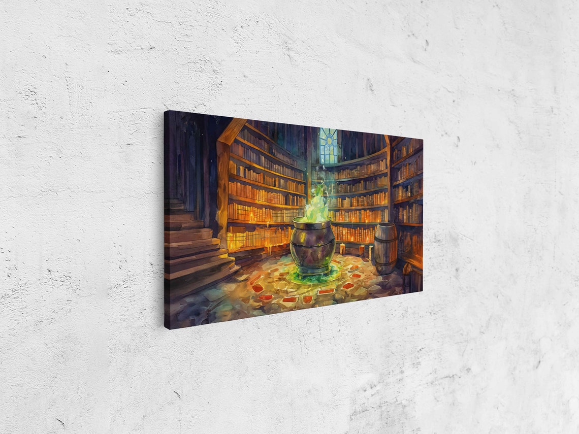 Witch Cauldron Green Potion Old Library Spell Books Candlelit Poster - Image 4