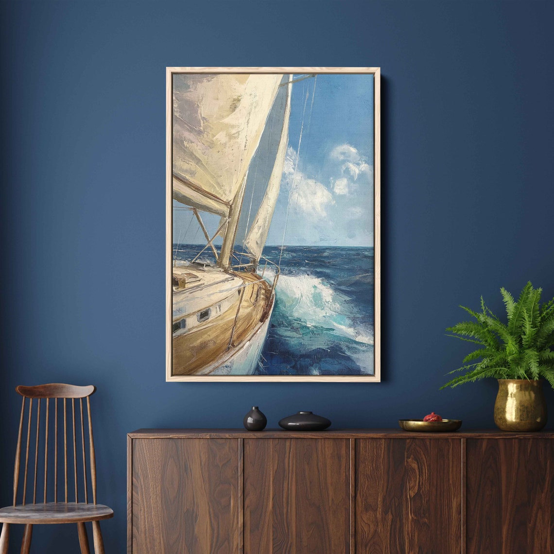 Yacht Bow Cutting Through Waves Big Sails Ocean Sailing Painting Print - Image 2