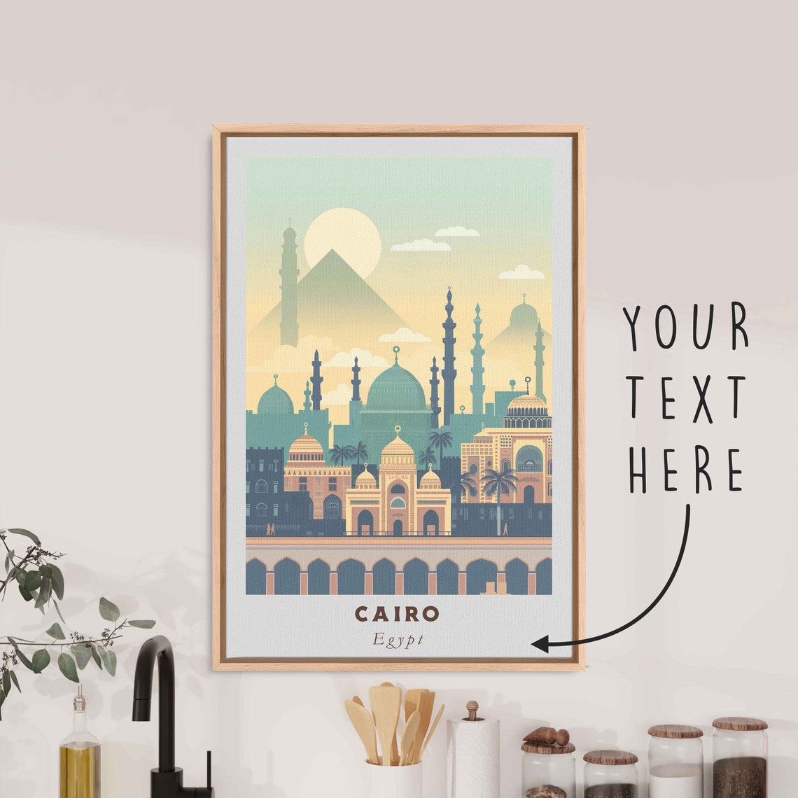 Cairo Egypt Pyramids Mosques Nile Sunset Minimalist Travel Poster
