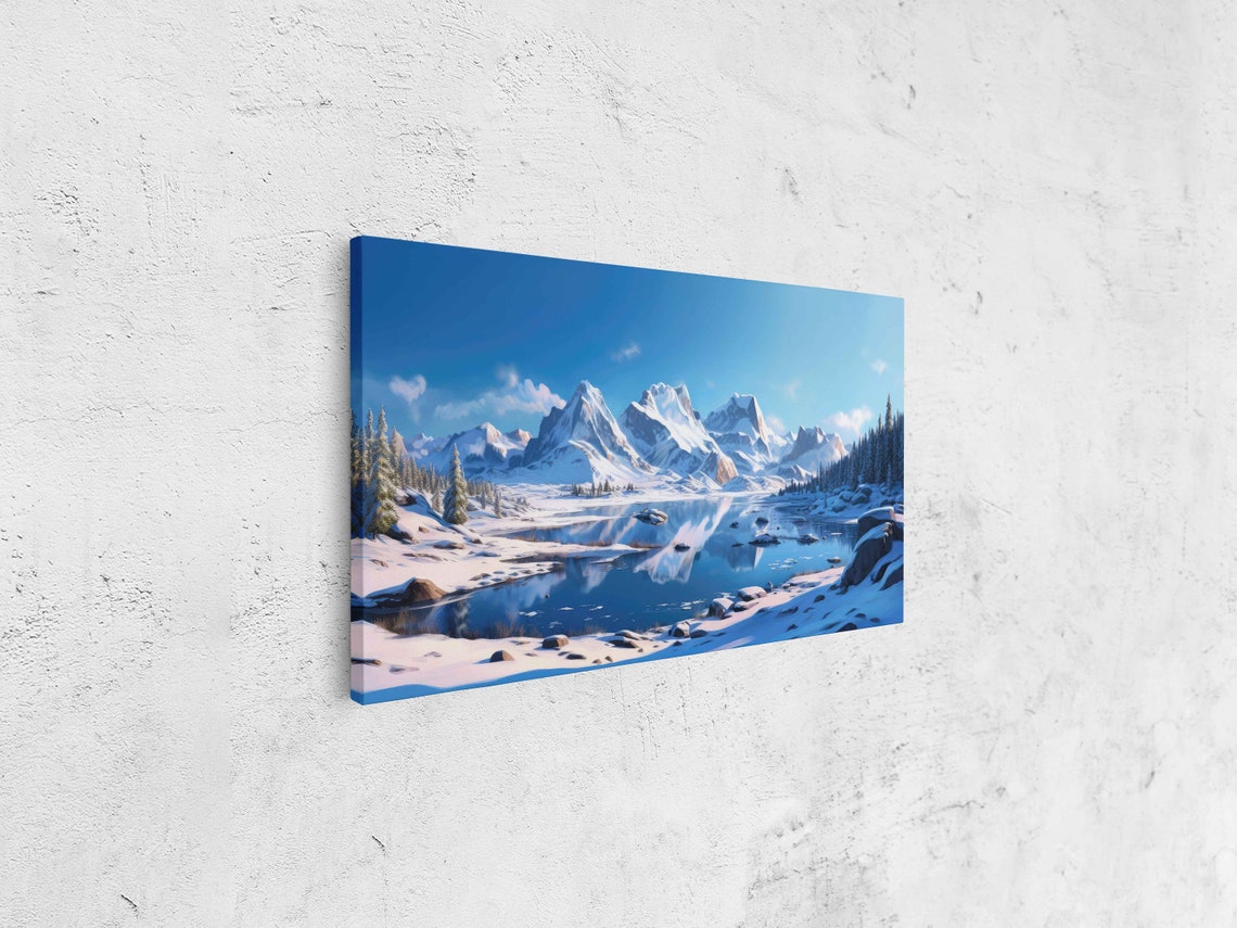 Snow Capped Peaks Alpine Lake Mirror Blue Sky Winter Travel Poster - Image 4