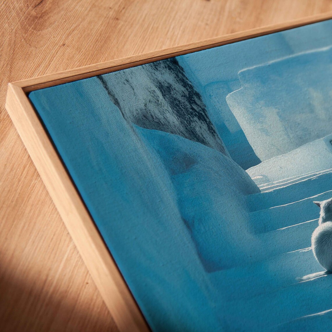 White Cat Sitting On Sunlit Blue Stone Steps Mediterranean Sunlight Poster - Image 2