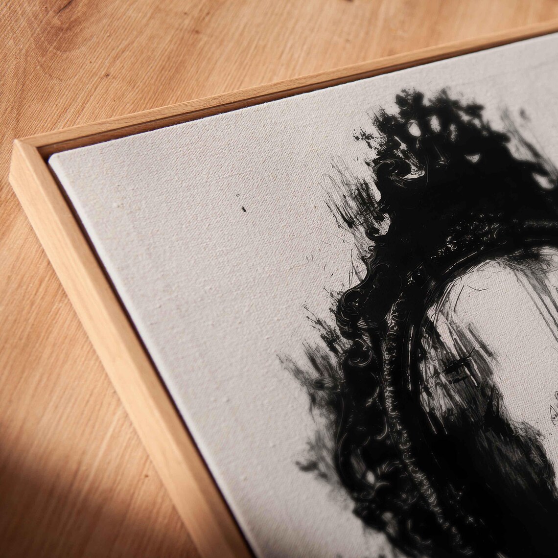 Haunted Oval Mirror Reflecting Eerie Figure Dripping Black Ink Gothic Art Poster - Image 2