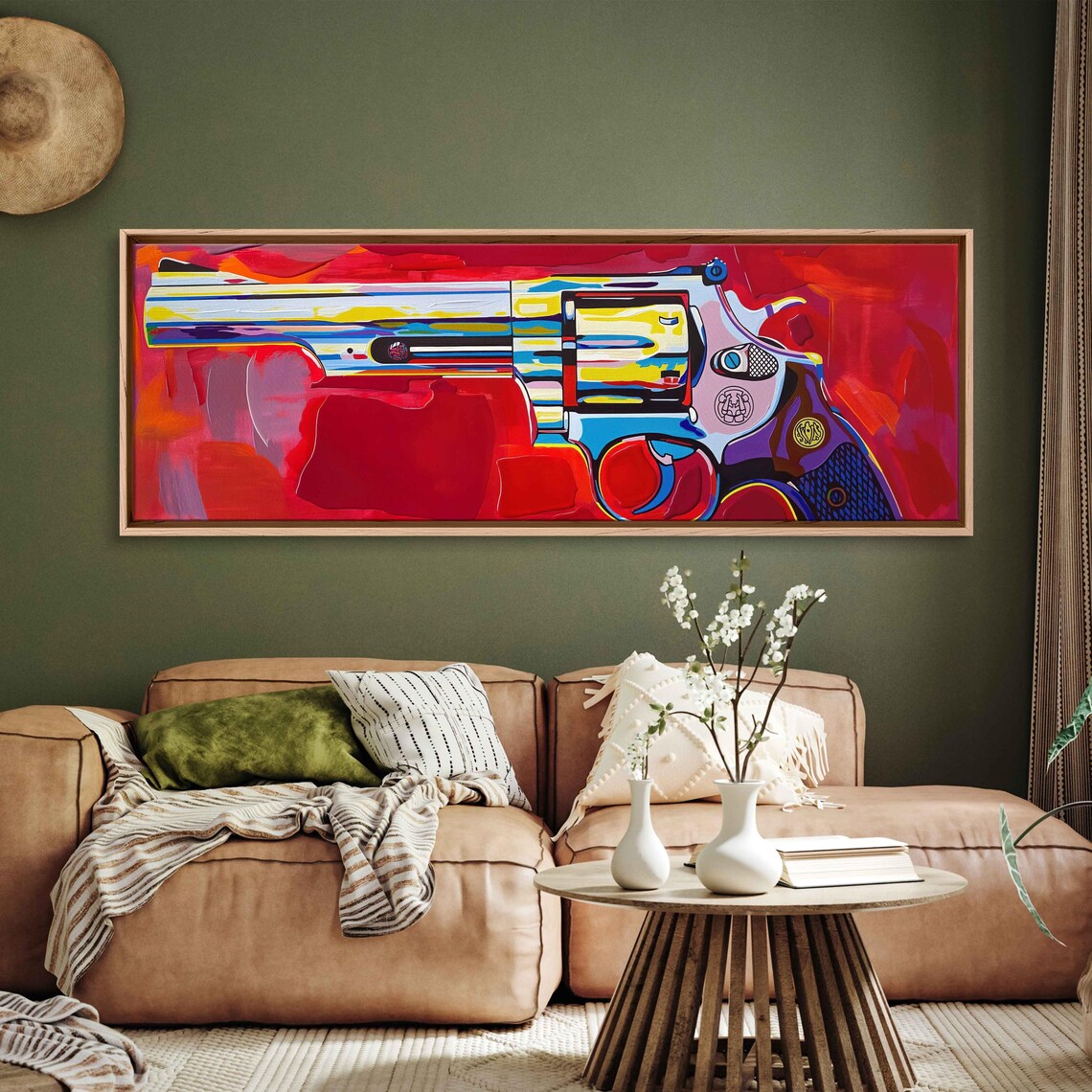 Colorful Pop Art Revolver On Fiery Red Background Gun Poster - Image 3