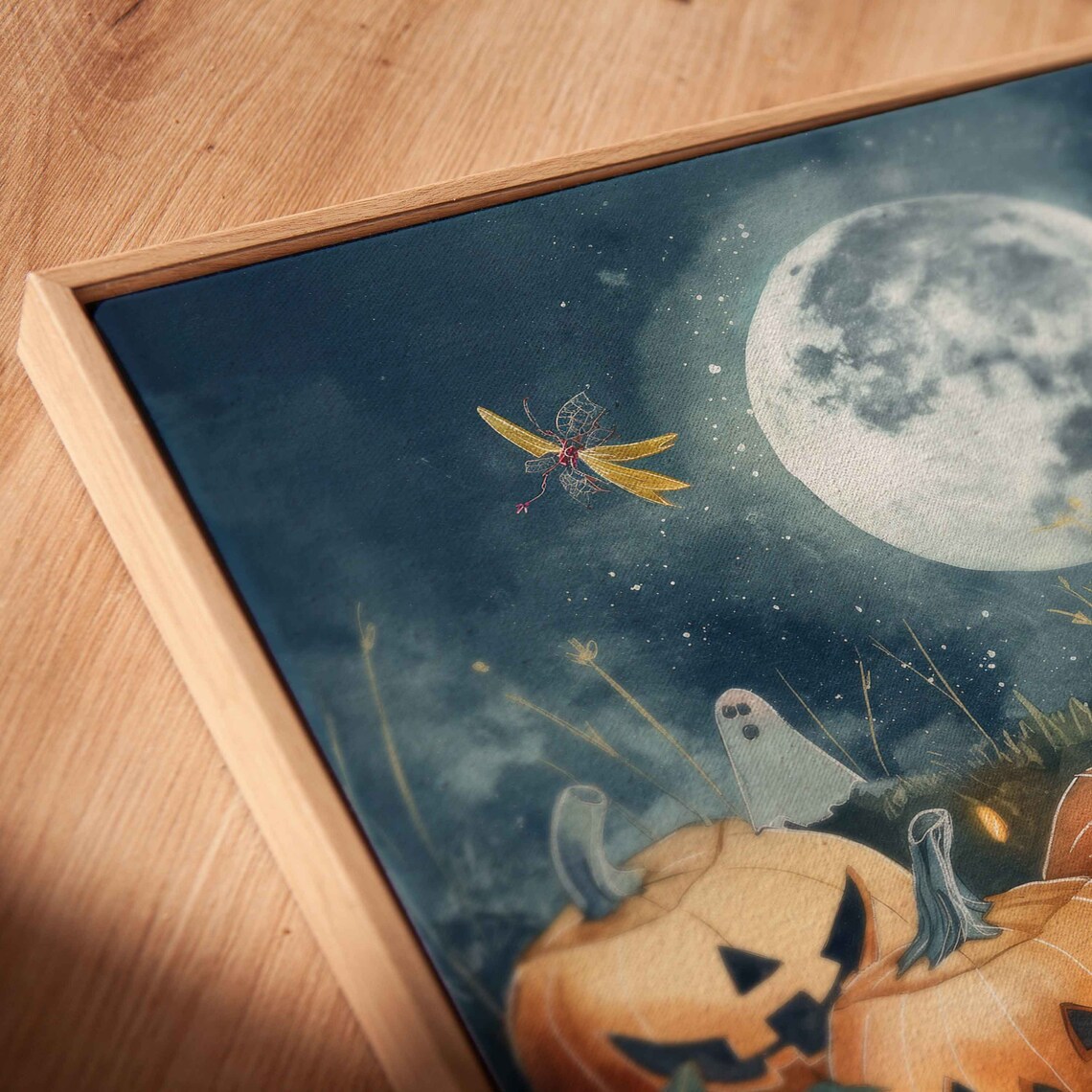 Whimsical Pumpkin Patch Filled With Jack O Lanterns Under Full Moon Wall Art - Image 2