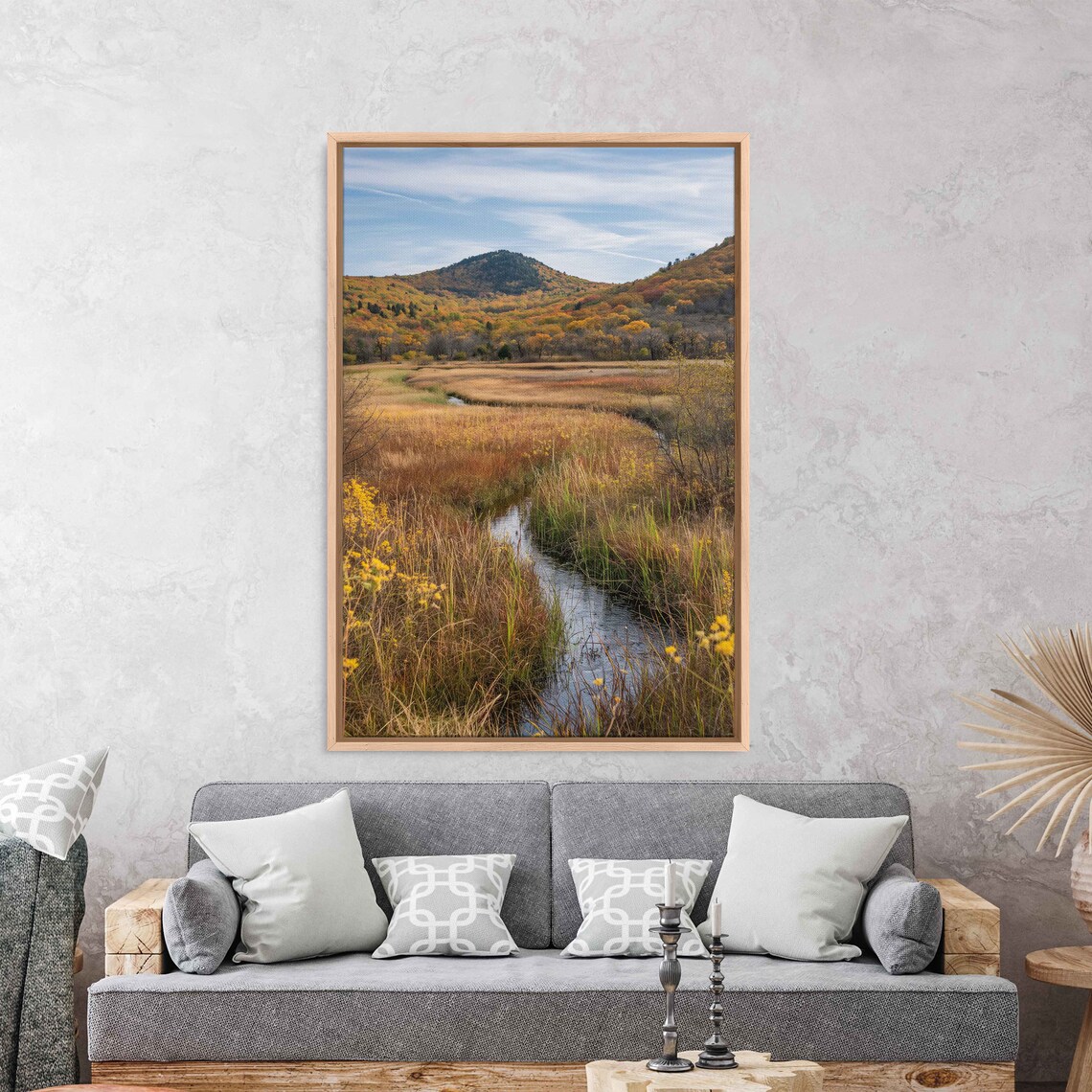 Autumn Meadow Winding Creek Rolling Hills Golden Foliage Nature Poster