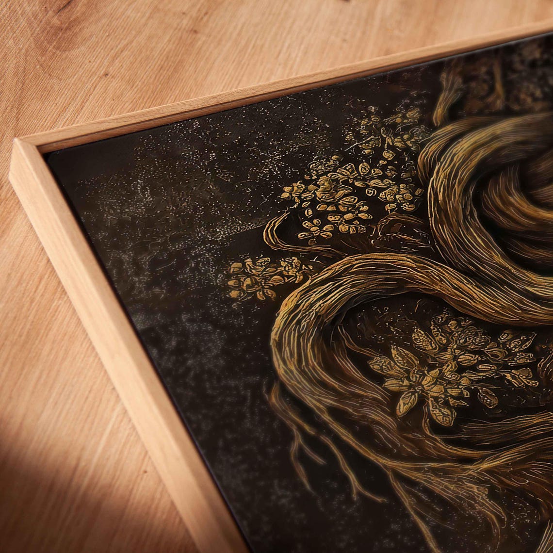 Bronze Tree Of Life Branch Textured Sepia Wall Art Panoramic Poster - Image 2