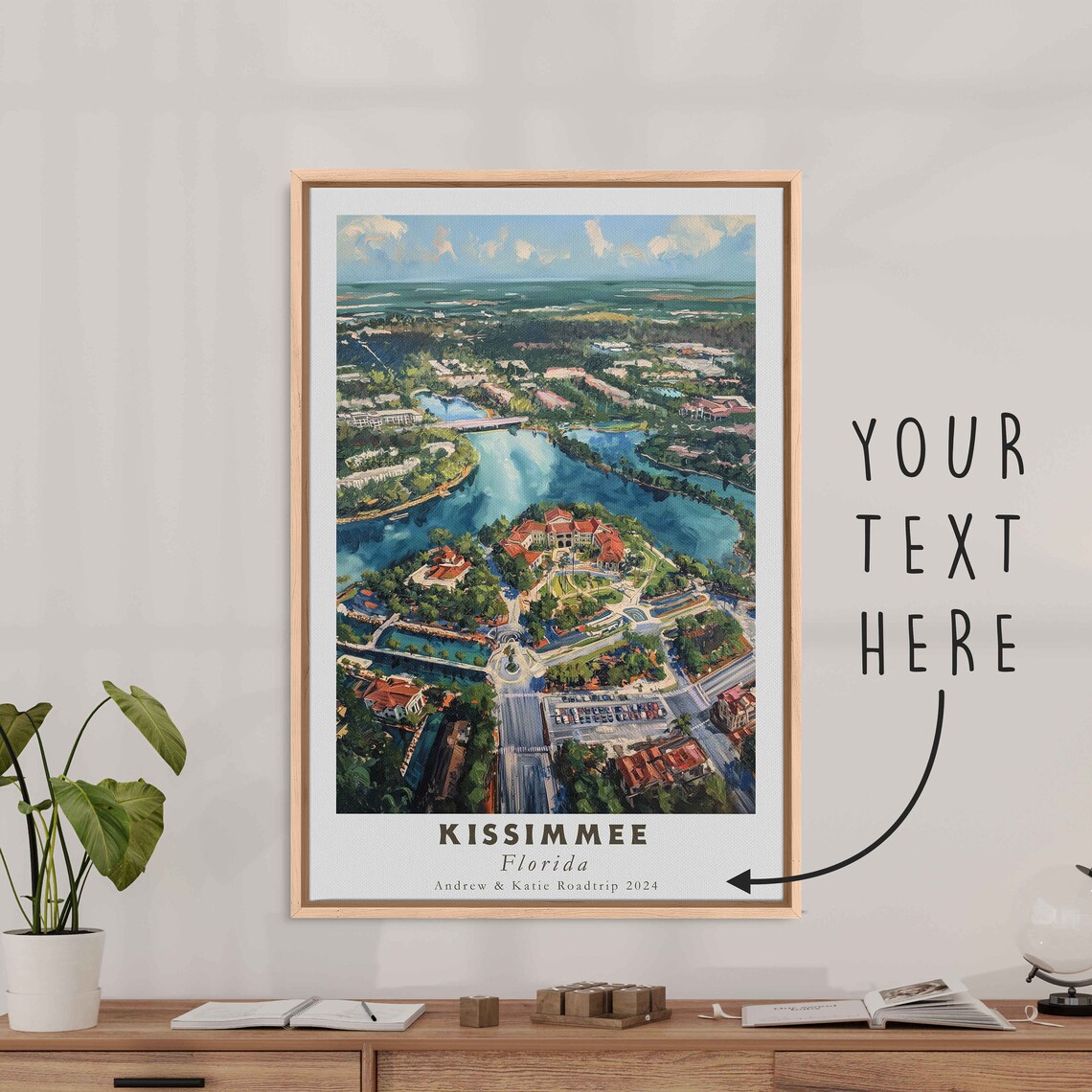 Kissimmee Florida Aerial Lakeside Red Roof Cityscape Art Travel Poster - Image 3