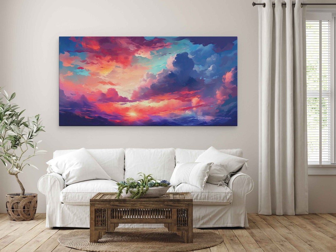 Colorful Abstract Clouds Watercolor Bright Deep Pastel Colors Illustration On Cavas Ready To Hang - Image 3