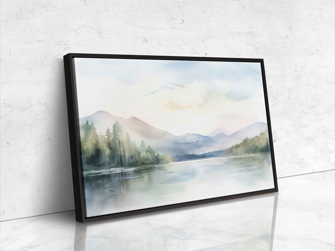 Misty Mountain Lake With Pines Watercolor Landscape Travel Poster - Image 4