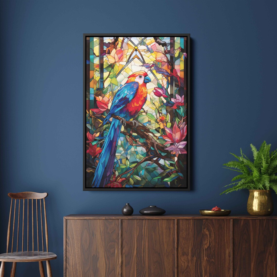 Colorful Mosaic Parrot Stained Glass Style Tropical Bird Vibrant Print - Image 2