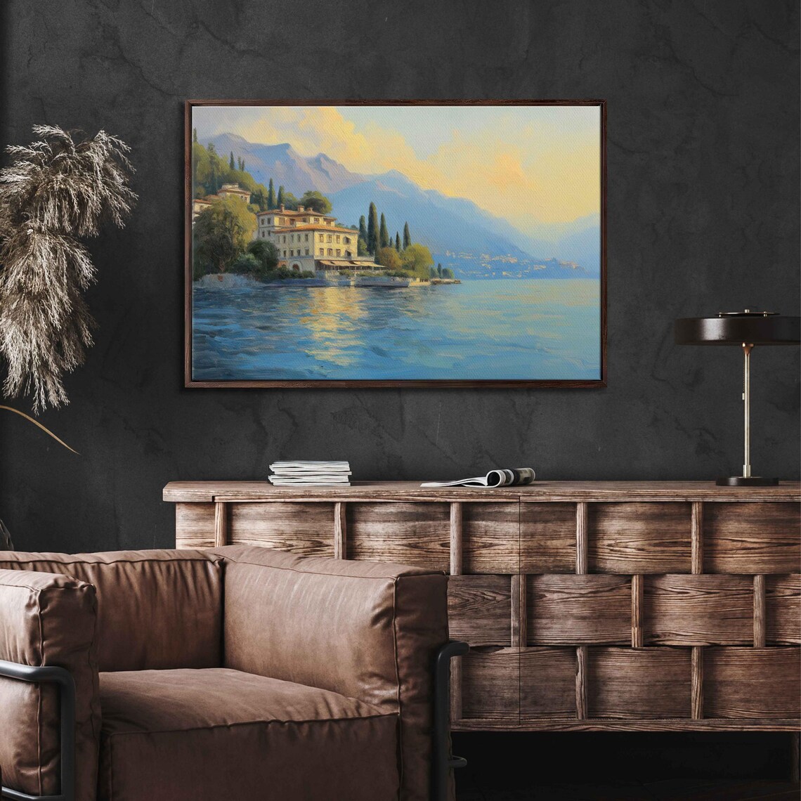 Lake Como Art Print, Charming Villas Sunset Reflections