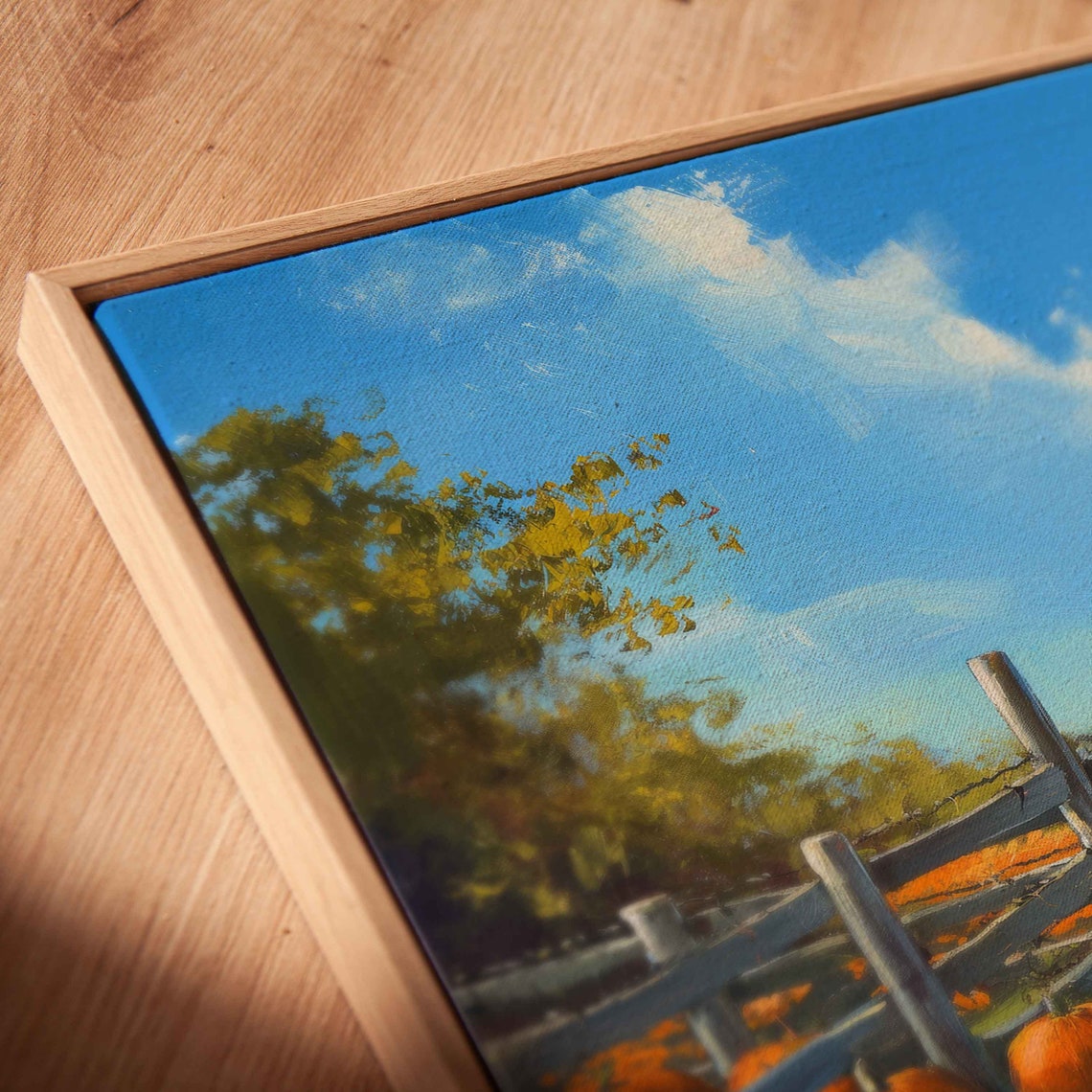 Pumpkin Patch Farm Dirt Path Wooden Gates Bright Autumn Sky Poster - Image 2
