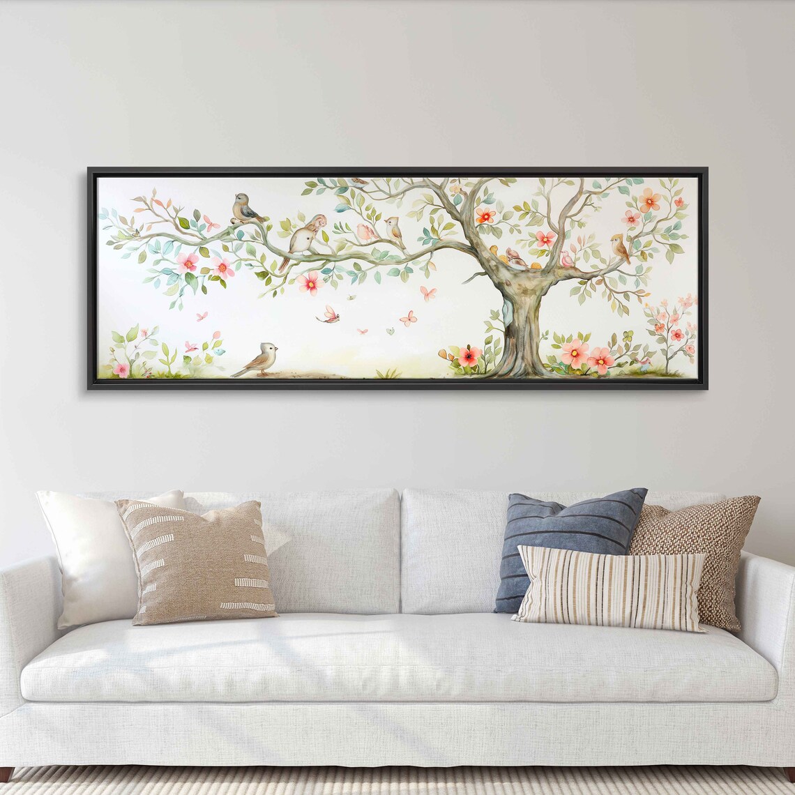 Tree of Life Watercolor Blooming Tree Birds Butterflies Pastel Poster - Image 3