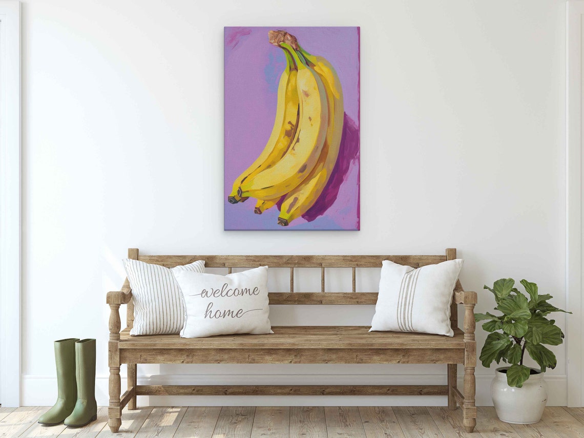 Bananas On Purple Background Gouache Fruit Kitchen Wall Art Poster - Image 2