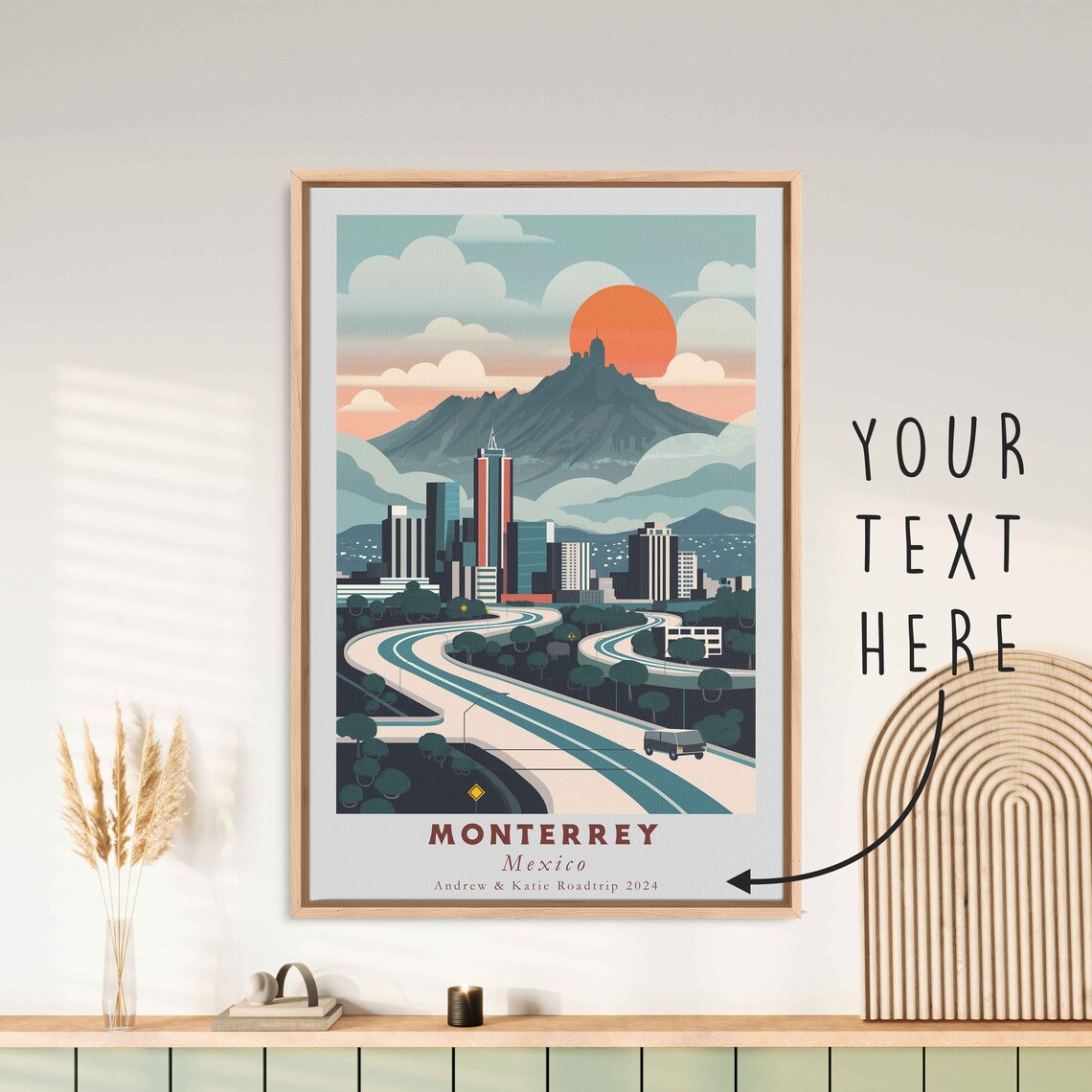 Monterrey Mexico Mountain Highway City Orange Sun Travel Poster - Image 3