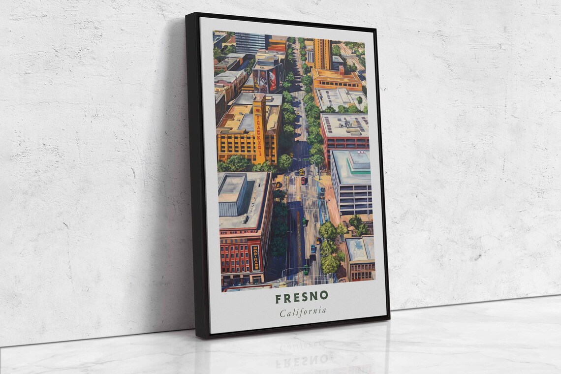 Fresno California Downtown Aerial Street Historic Theater View Poster - Image 2
