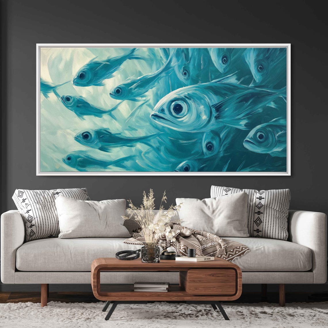 Silver Blue Fish School Swimming Upward Ocean Turquoise Acrylic Print