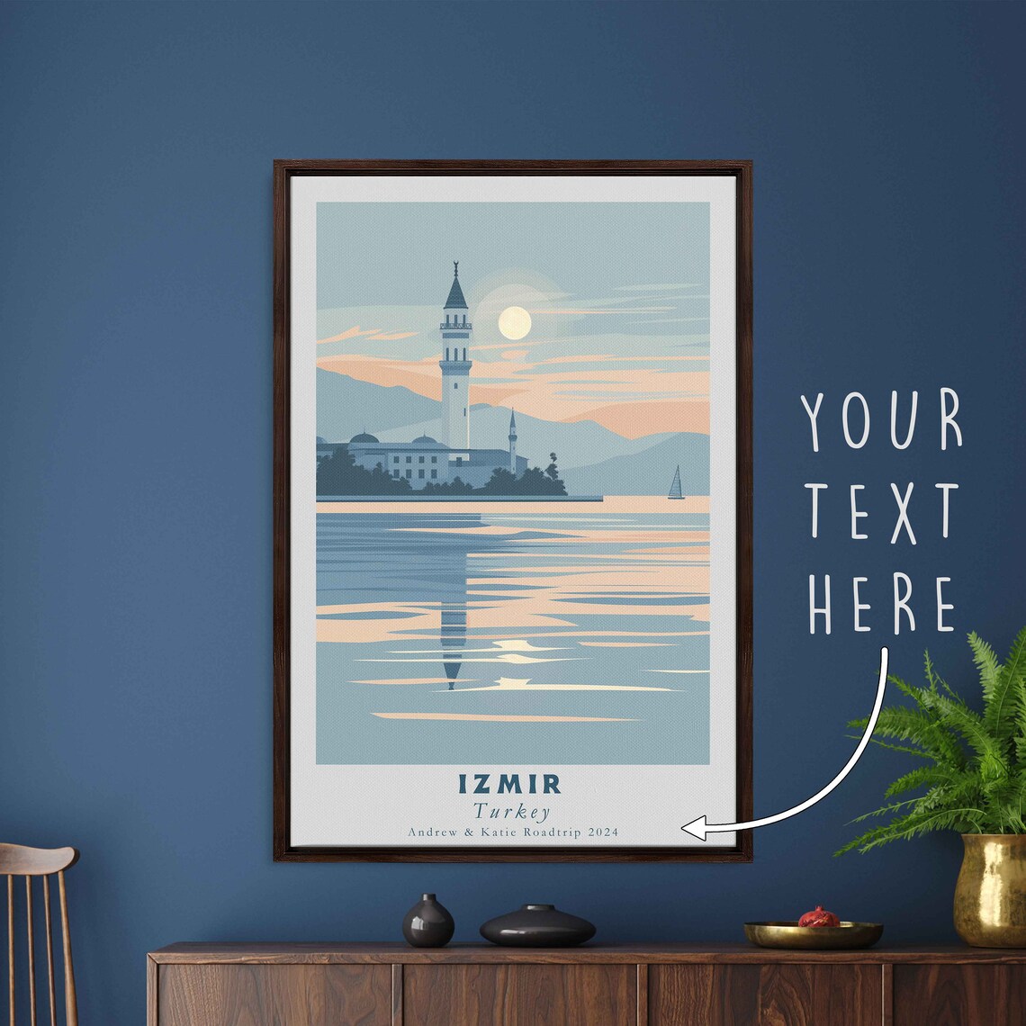 Izmir Turkey Seaside Mosque Minaret Sailboat Sunset Travel Poster - Image 3