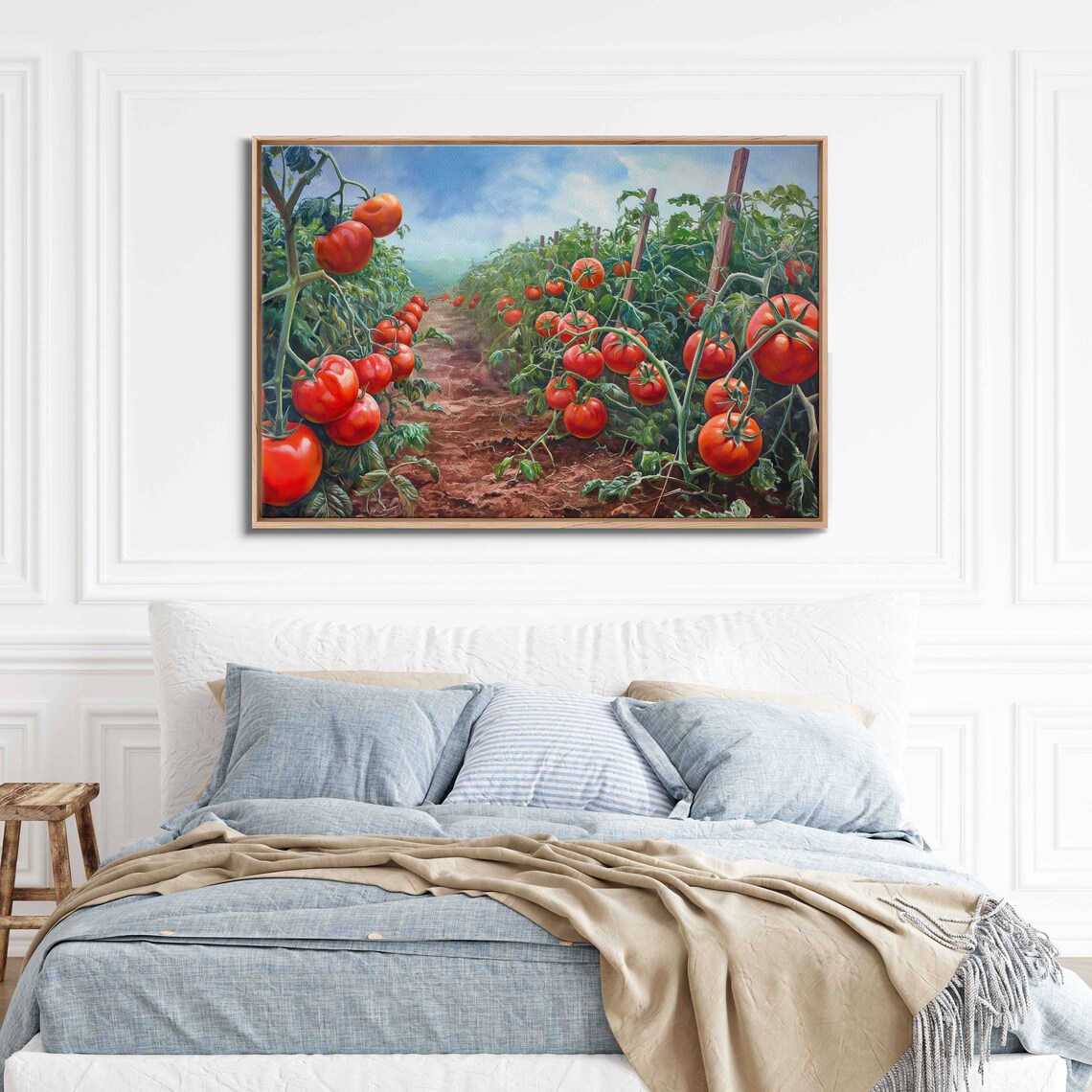 Tomato Garden Rows Ripe Red Tomatoes Vibrant Oil Painting Print