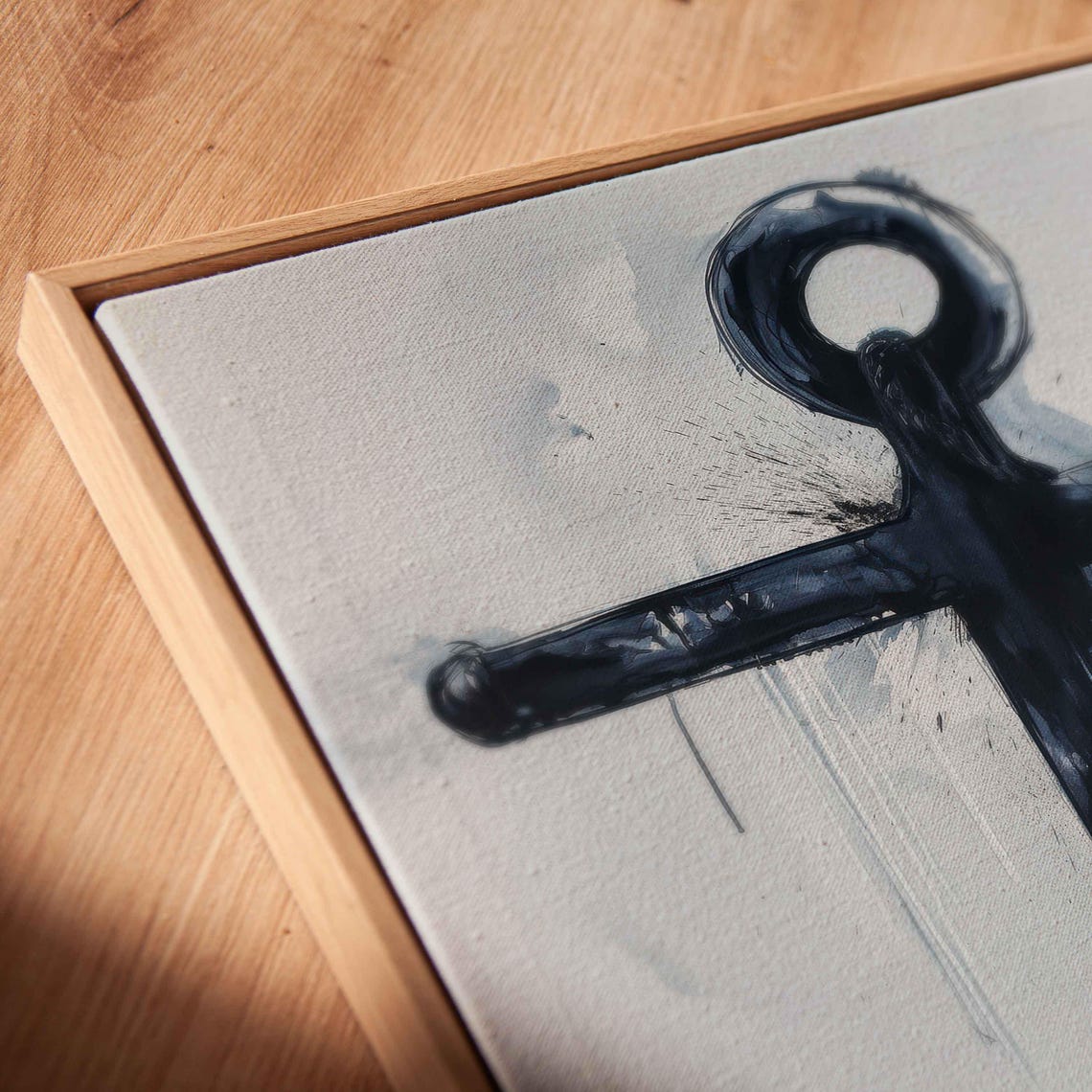 Ink Black Anchor With Twisted Rope Dripping Paint Nautical Wall Print - Image 2