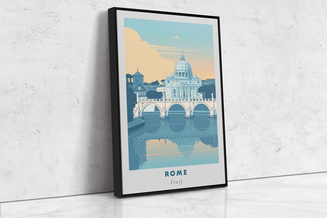 Rome Italy Saint Peters Basilica Tiber Bridge Sunset Travel Poster - Image 2