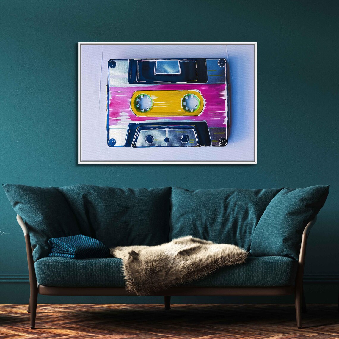 Retro Cassette Tape Pop Art Pink Yellow Neon Music Wall Poster