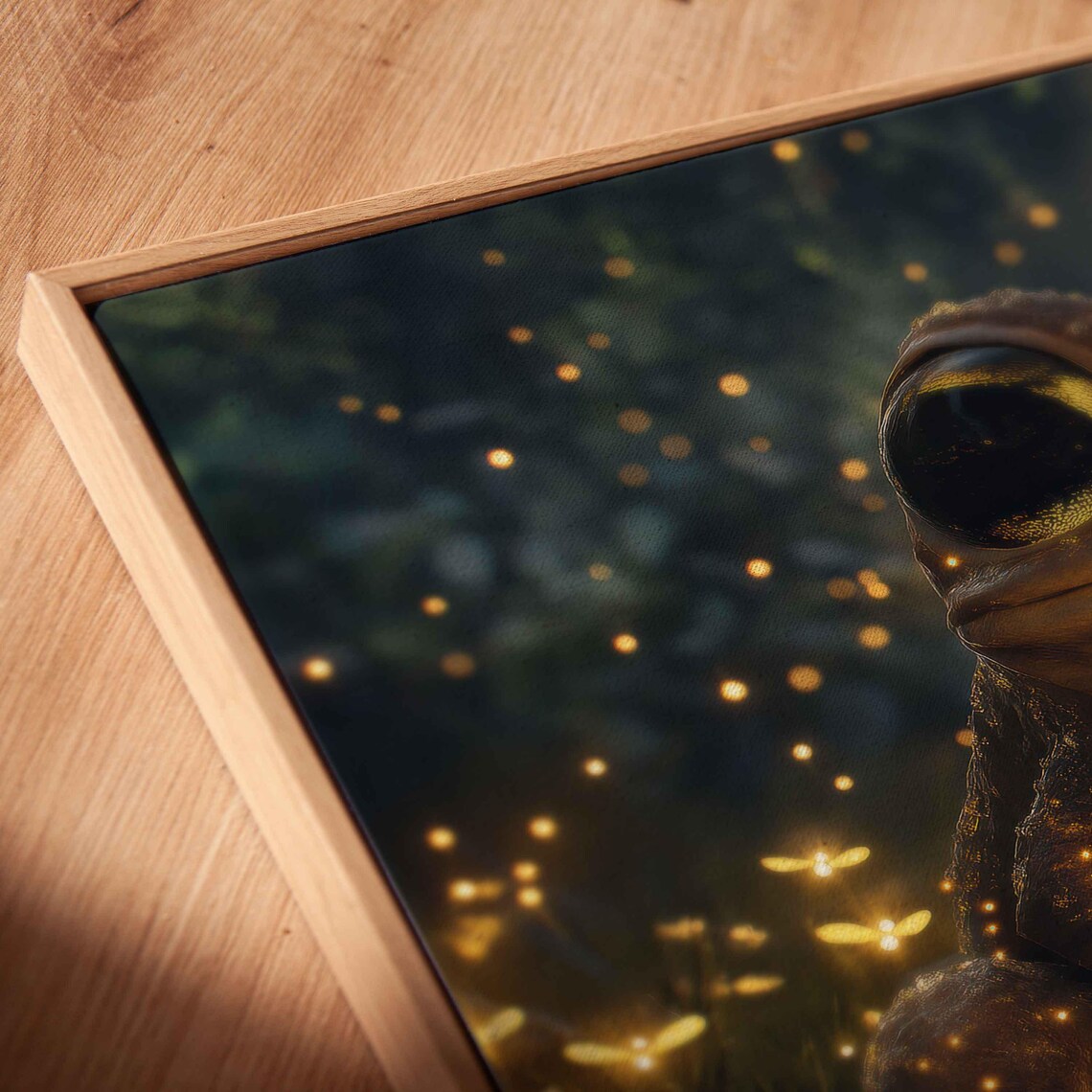 Adorable Big-Eyed Frog Among Glowing Fireflies Whimsical Poster - Image 2