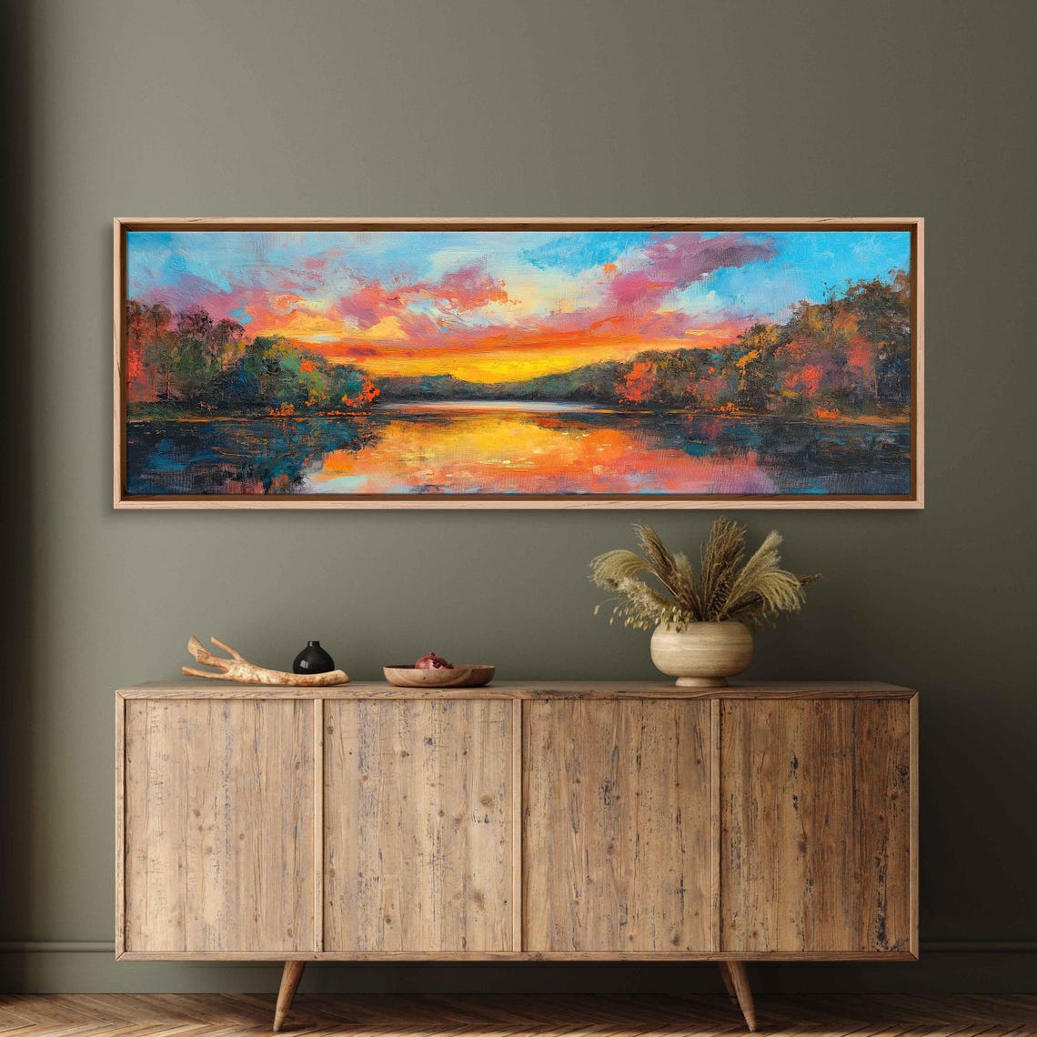 Breathtaking Spring Landscape Sunset Wall Art Print Fiery Colors Peaceful Lake Blooming Trees - Image 3