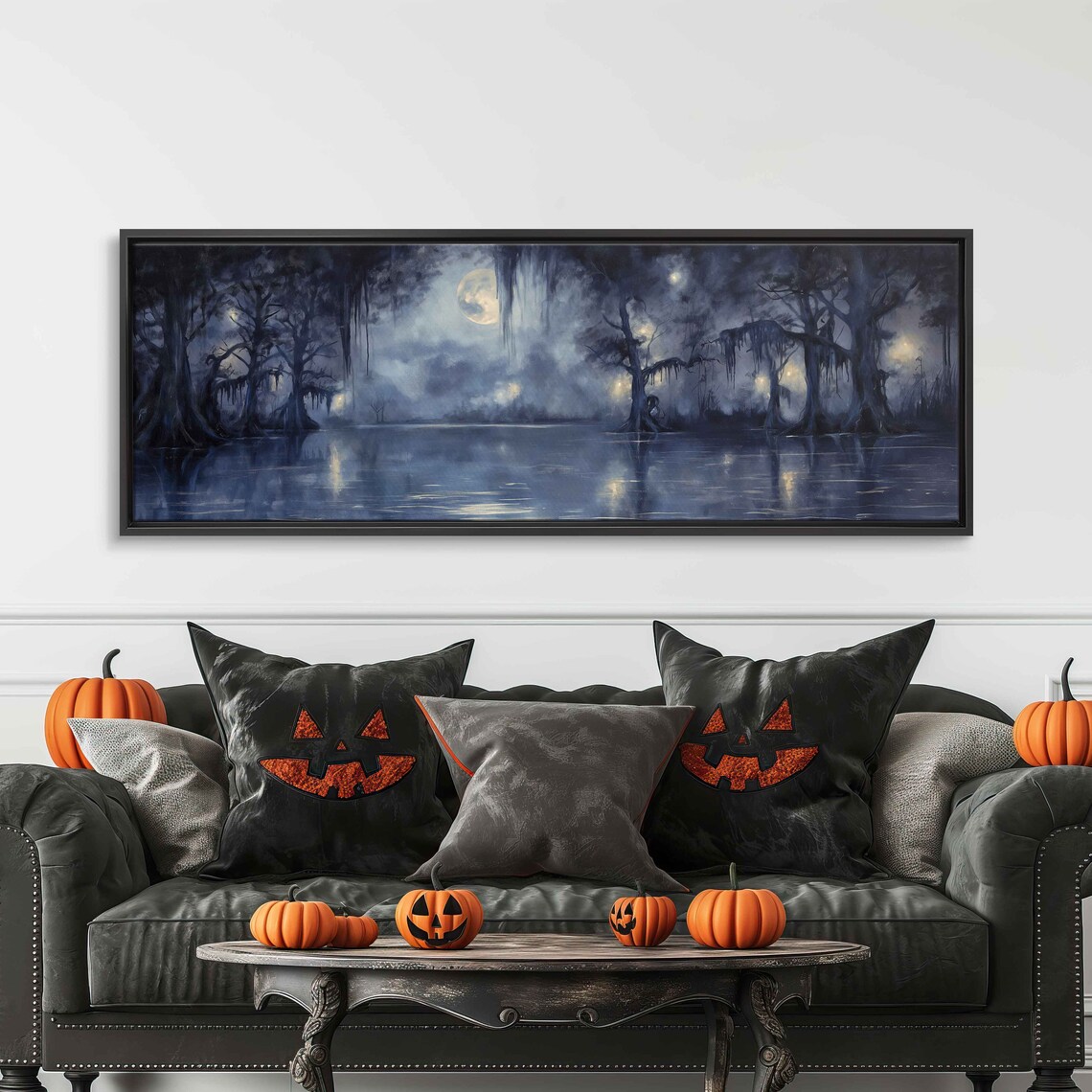 Moonlit Bayou With Gnarled Willow Trees Foggy Swamp Night Wall Art