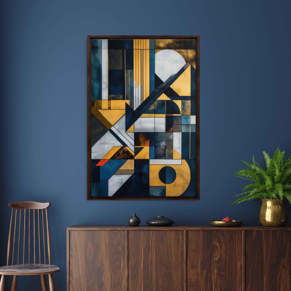 Art Deco Geometric Abstract Navy Gold City Night Glow Poster