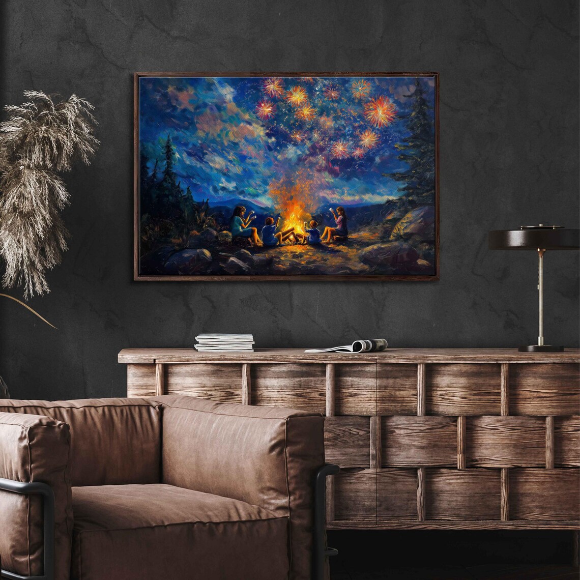Family Campfire Toasting S'mores Art Print