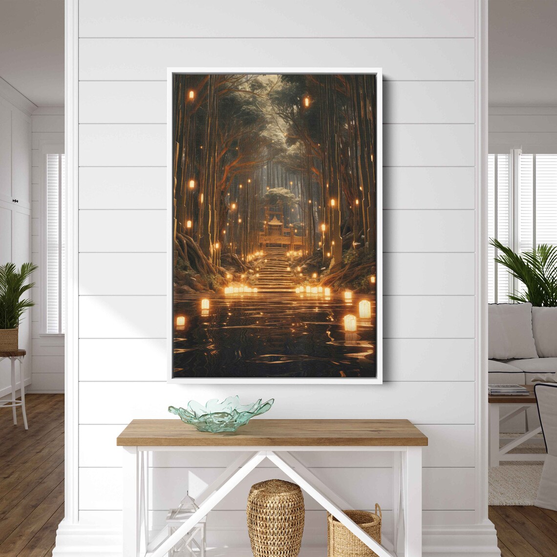 Bamboo Forest Lantern Path, Magical Woods Art Print - Image 2