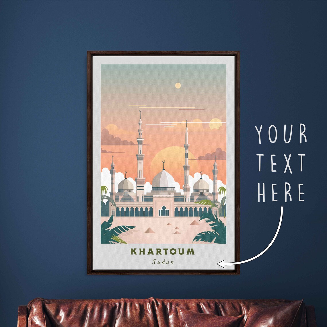 Khartoum Sudan Grand Mosque Minarets Desert Sunset Travel Poster