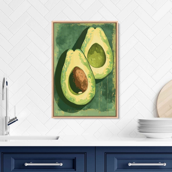 Sliced Avocado Painting Matisse Style Acrylic Wall Art Print Kitchen Decor Simple Green Vegetable Ready To Hang