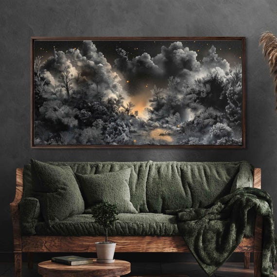 Mystical Geothermal Vents Wall Art Print Volcanic Landscape Fantasy Night Sky