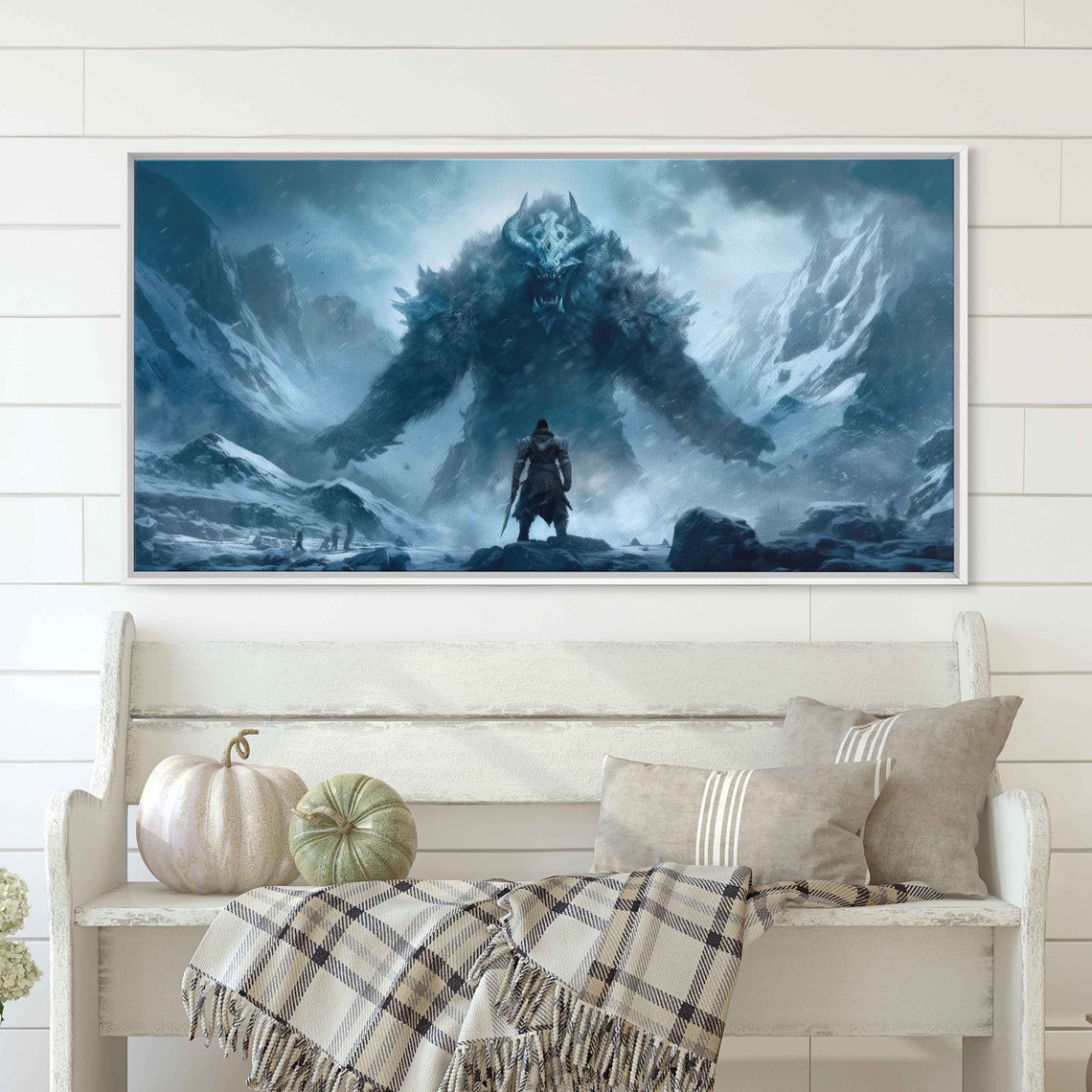 Barbarian Warrior Facing Giant Snow Yeti Frozen Mountain Art Poster - Image 3